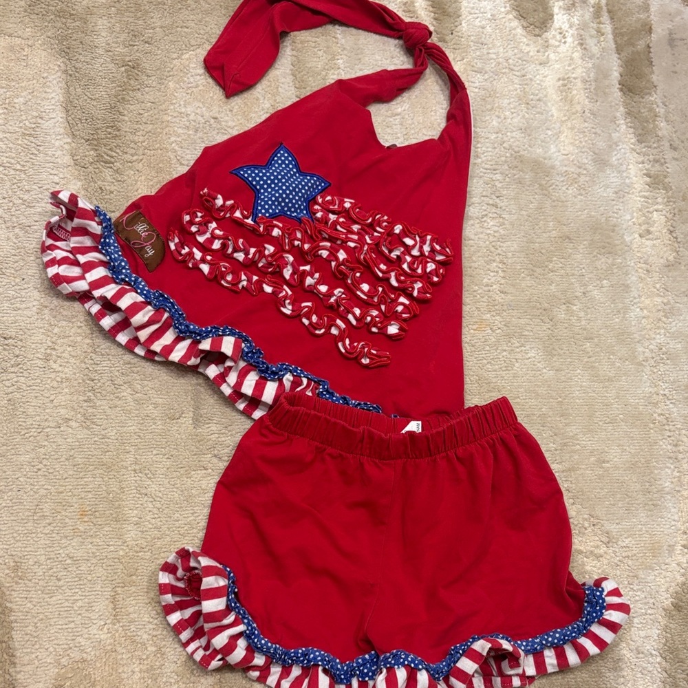 Red Halter Top and Shorts Set with Star Design